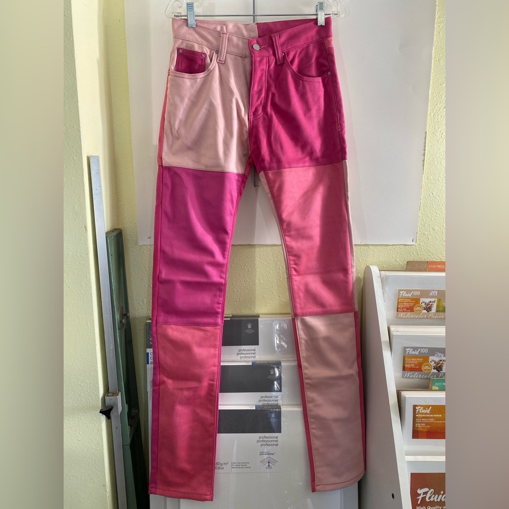 MNML Pink Slim Straight Jeans with Color Block Design